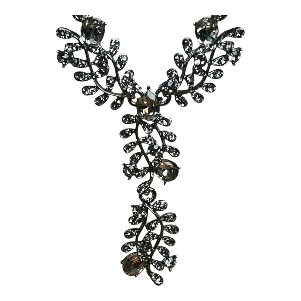 Inc Silver Leaf Rhinestone Design Statement Neckl… - image 3